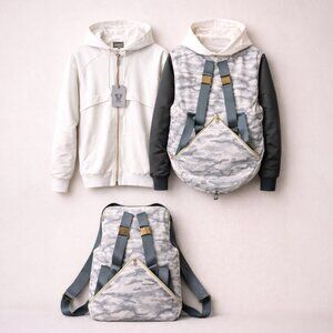 RARE - LVL XIII Convertible Camo & White Backpack Jacket - NWT - Streetwear Med